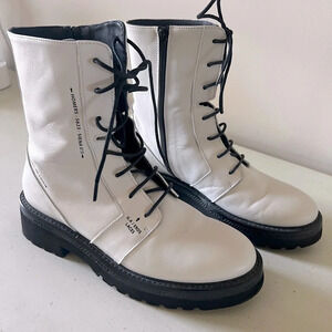 Homers White Leather Combat Boots EU 38 Women’s Black Sole Stylish Made in Spain